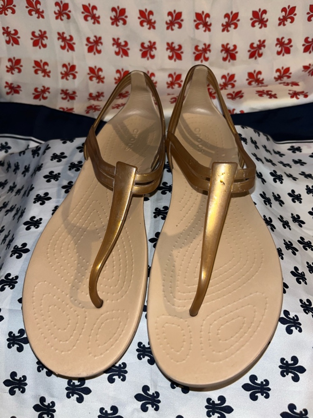 Crocs Women's Gold T-Strap Sandals - Stylish Summer Comfort